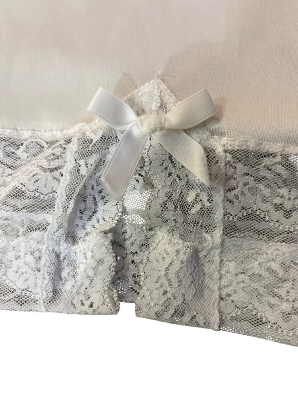 Komar Half Slip Womens M Tall Cream Nylon Lace Trim Vintage USA Small Bow - Picture 5 of 9